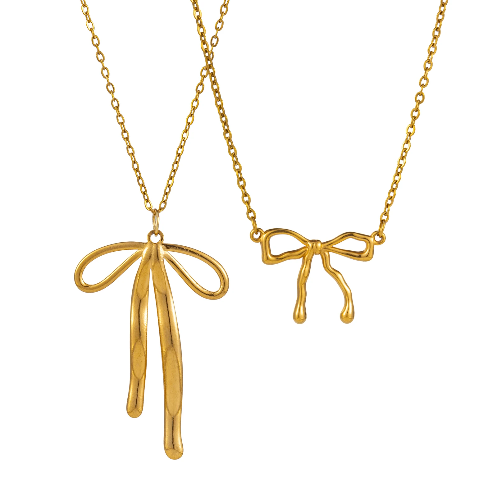Dainty Trendy 304 Stainless Steel Link Cable Chain Bowknot Pendant Charm Necklace For Women Gift， 1 Piece