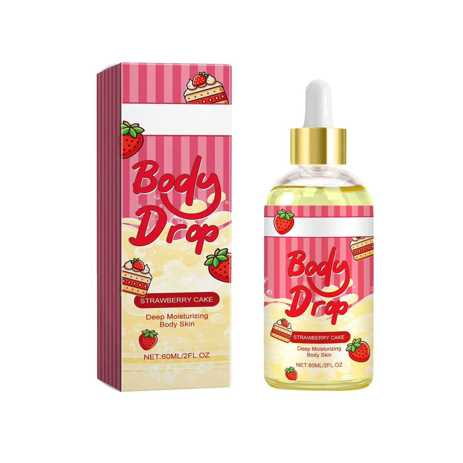 Strawberry Body Oil,Strawberry Cake Body Juice Oil ,Nourishing & Moisturizing Skin Facial Body Massage Oil 60ml