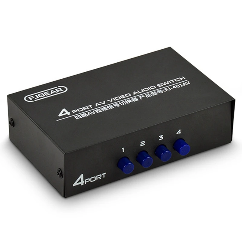 3X FJGEAR AV Switcher 4 Into 1 Out Av RCA Head Interface Audio and Video Switcher Multi-Function 4-Way AV Switcher