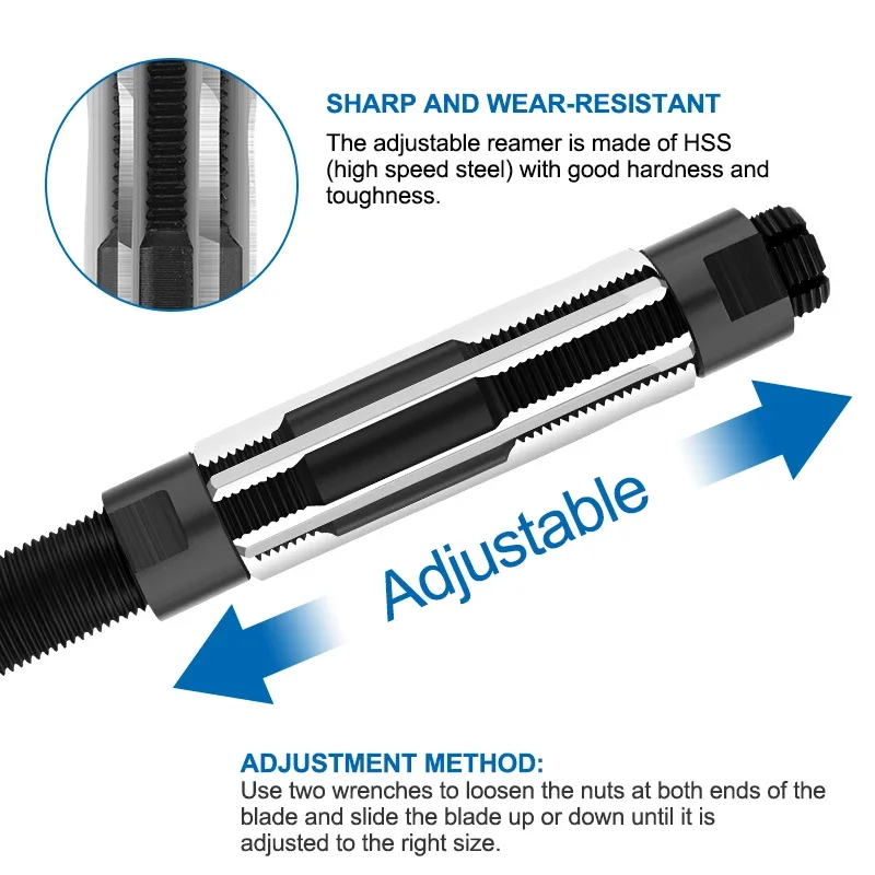 HSS adjustable manual reamer 6-84mm, used for manual reaming and precision cutting tool hand tools