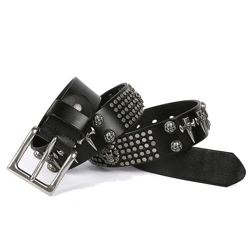 

Luxury Designers Rivet Real Genuine Leather Punk Mens Rock Skull Studded Belts Hip Hop Style Jeans Metal Ceinture Strap Waist