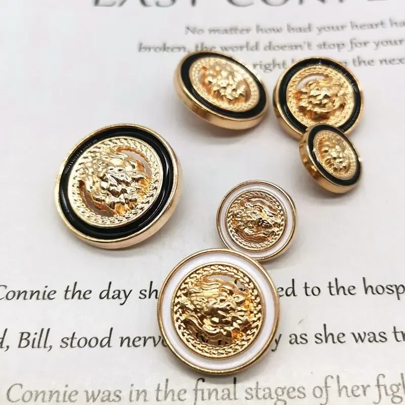 New Product Lion Head Buttons Gold Color Hollow Metal Shank Buttons DIY Clothing Decorative Buttons 10 Pieces