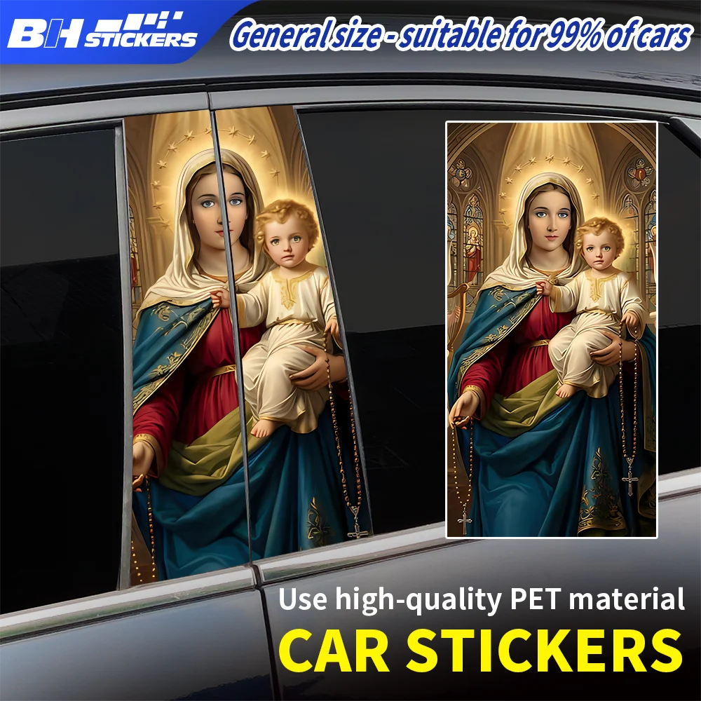 

Virgin Mary and Baby Jesus Car B Pillar Sticker Religious Art Auto Side Window Decal Waterproof Vinyl Wrap Universal Styling