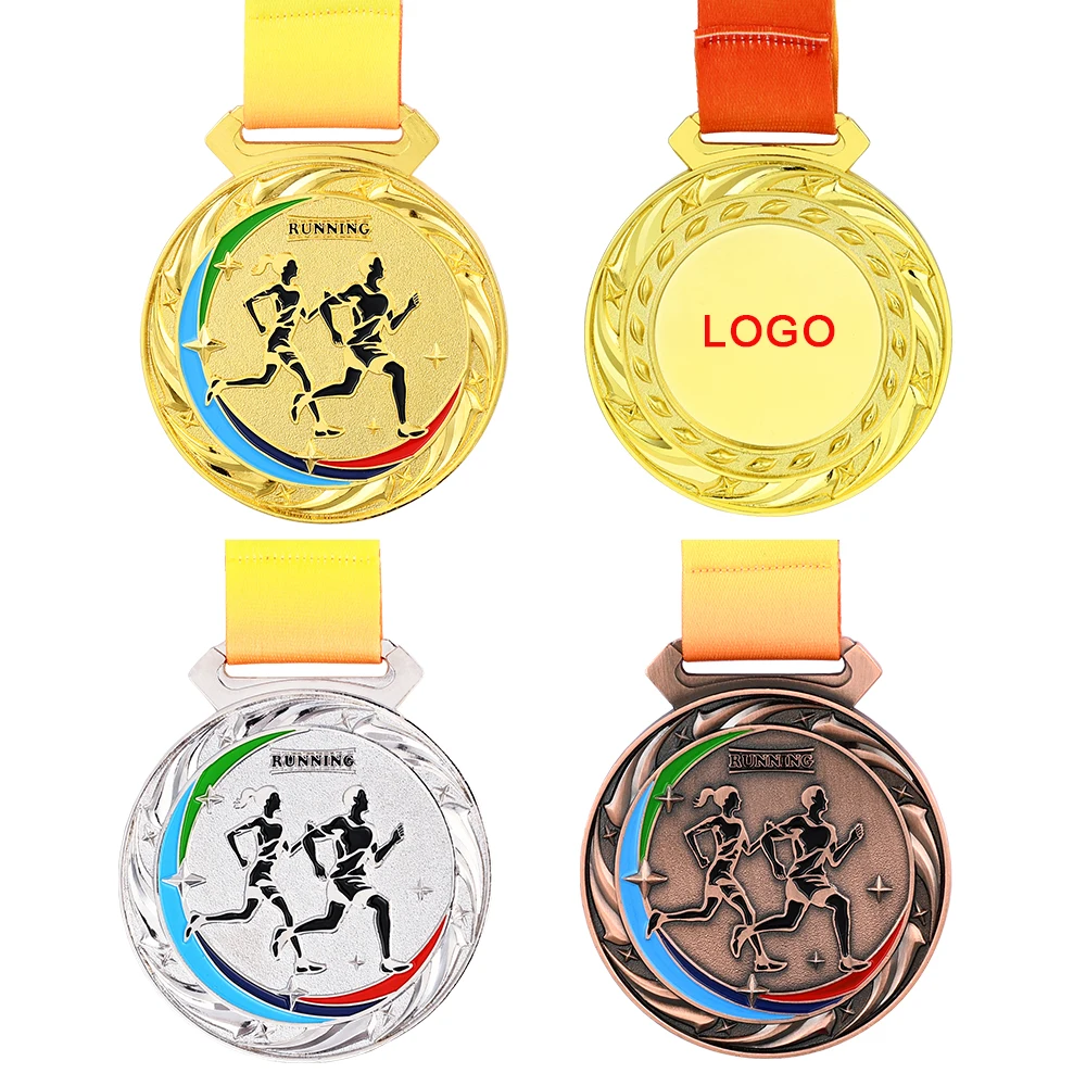 Marathon Medal Trophy Award Medals With Ribbon Running Medal Runner Gold Silver Bronze Sports Souvenir School Match Prize Gift