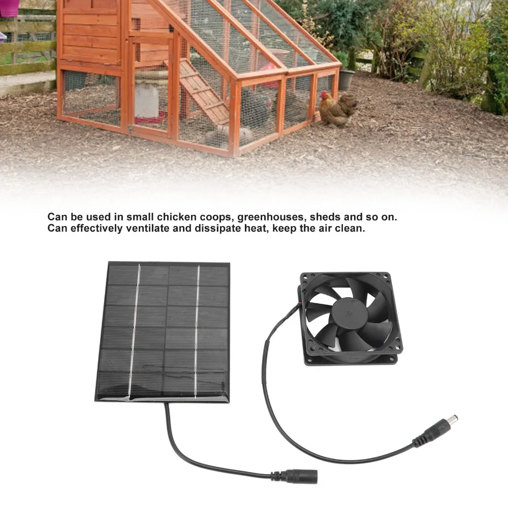 Durable Black Solar Panel Fan Kit DC Output 2W, 6V Solar Panel Fan Solar Air Circulation Fan Chicken Coop Ventilation