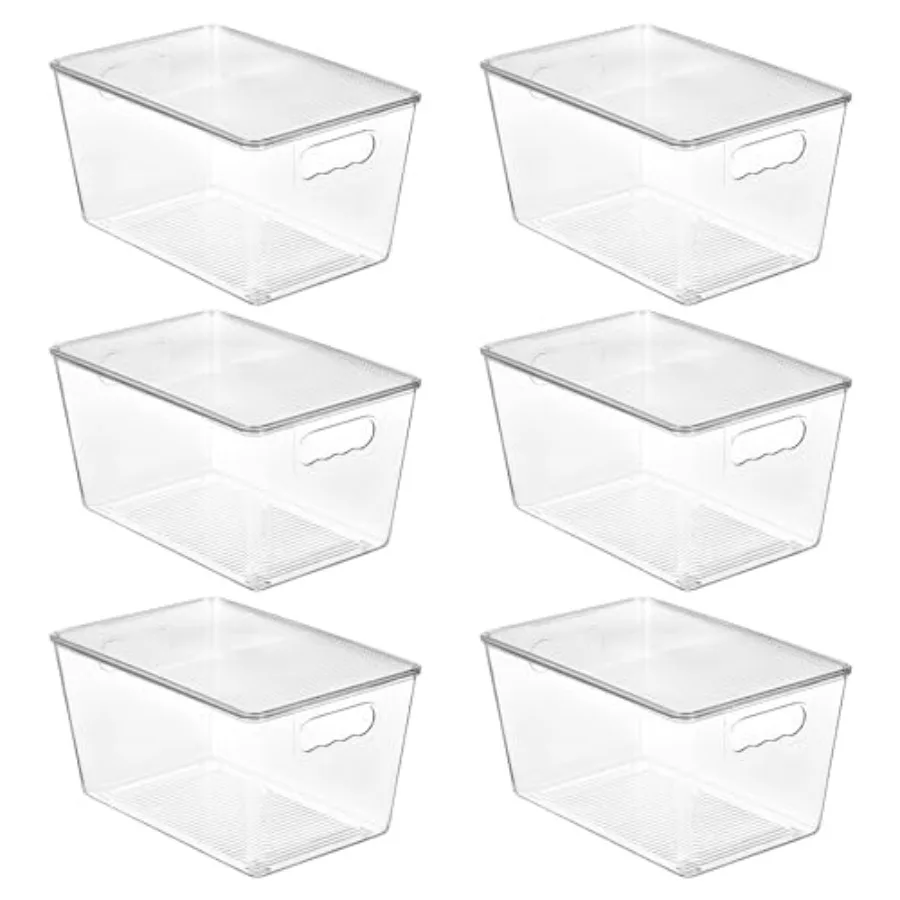 

6 Pack Clear Stackable Storage Bins with Lids Large Plastic Containers with Handle for Pantry Organizer and Storage Perfect for