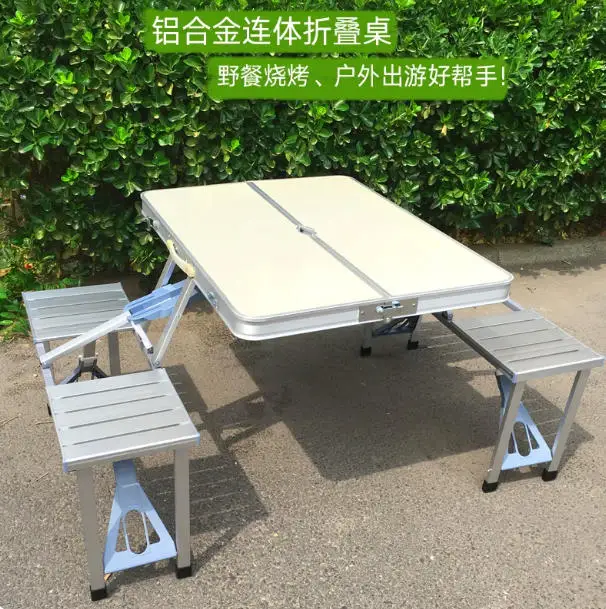 Heavy Duty Aluminum Folding Table & Chairs Set, Portable Outdoor Barbecue Picnic Furniture for Family Travel