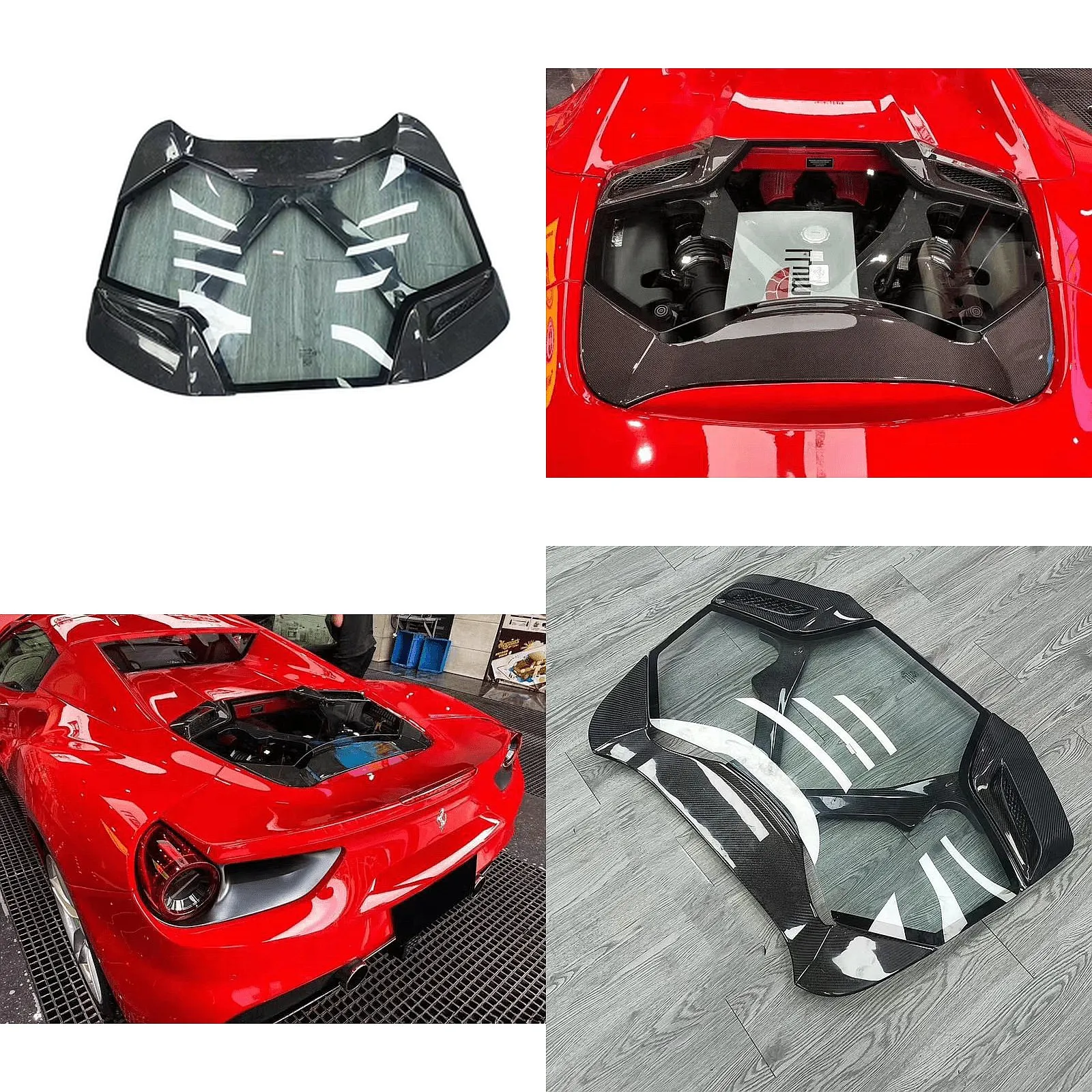 Hot Selling Capristo Style Carbon Fiber Clear Glass Hood Cover for Ferrari 488 GTB