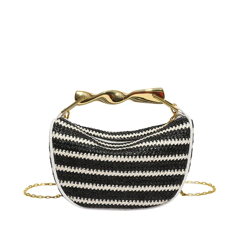 2025 arc-en-ciel paille tissé or poignée en métal sac à main marque concepteur femmes pochette sac à main de luxe tissé à la main bandoulière sac à bandoulière