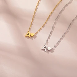 Cazador Initial Letter Mini Heart Pendant Necklace for Women Stainless Steel A-Z Alphabet Choker Chain Jewelry Christmas Gift