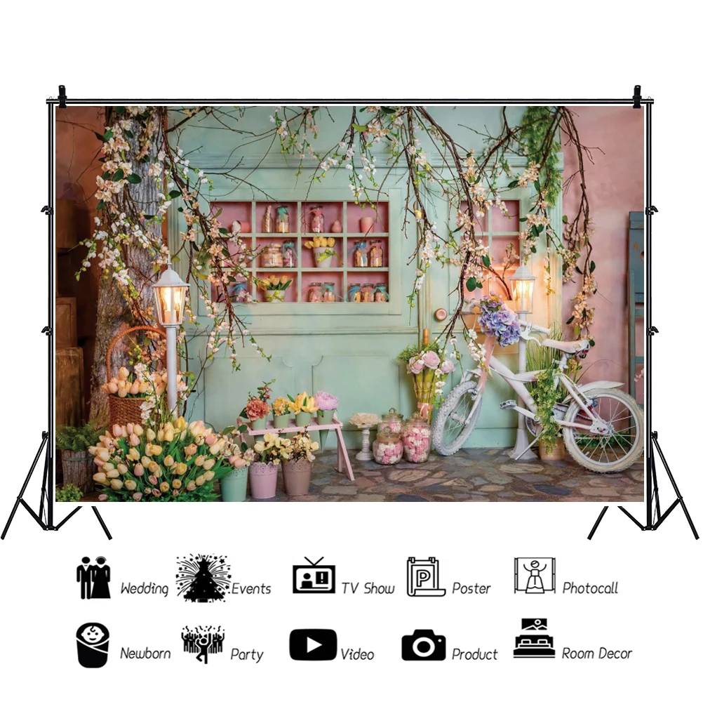 Laeacco Flower Shop Backdrop Rose Spring Scenery Girls Birthday Party Baby Shower Portrait Photography Background Photo Studio