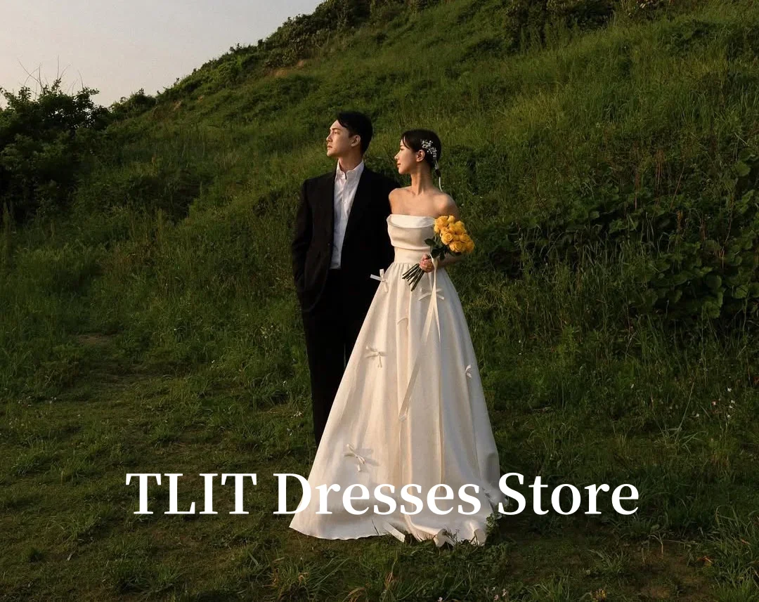 TLIT Ivory A-Line Strapless Draped Wedding Dress Prom Gowns Korea Bridal Dress Photos Shoot Customized Zipper Back Gowns
