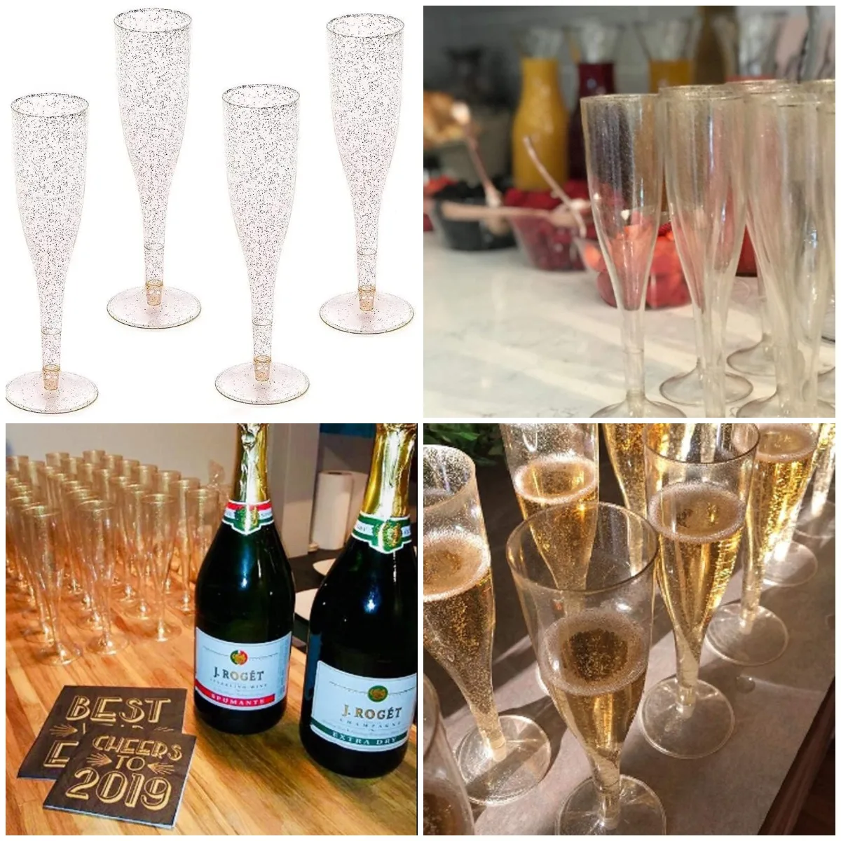 

100-Pack Gold Glitter Plastic Champagne Flutes for Wedding & Party Toasting