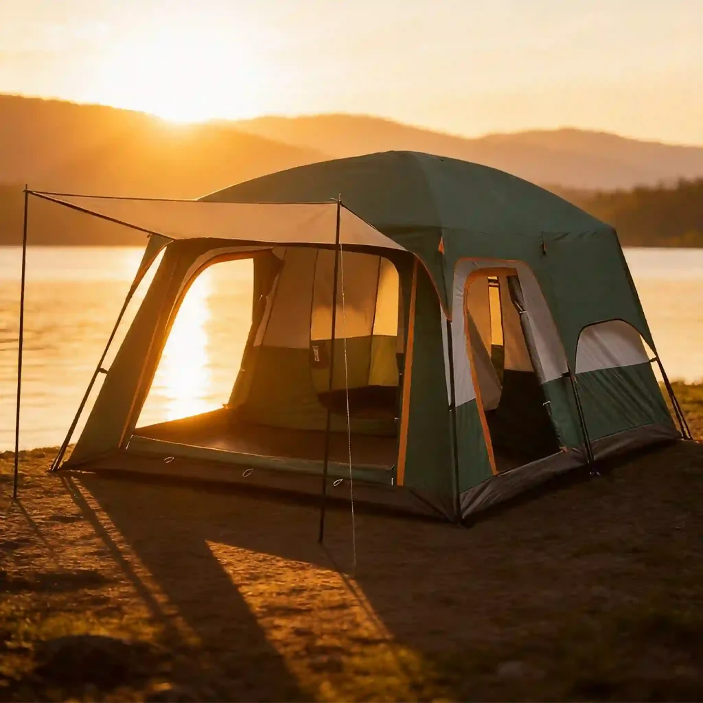 Carpa familiar grande para acampar con diseño de 2 habitaciones y 1 salón, carpa exterior de tela Oxford transpirable e impermeable de doble capa para senderismo en la playa
