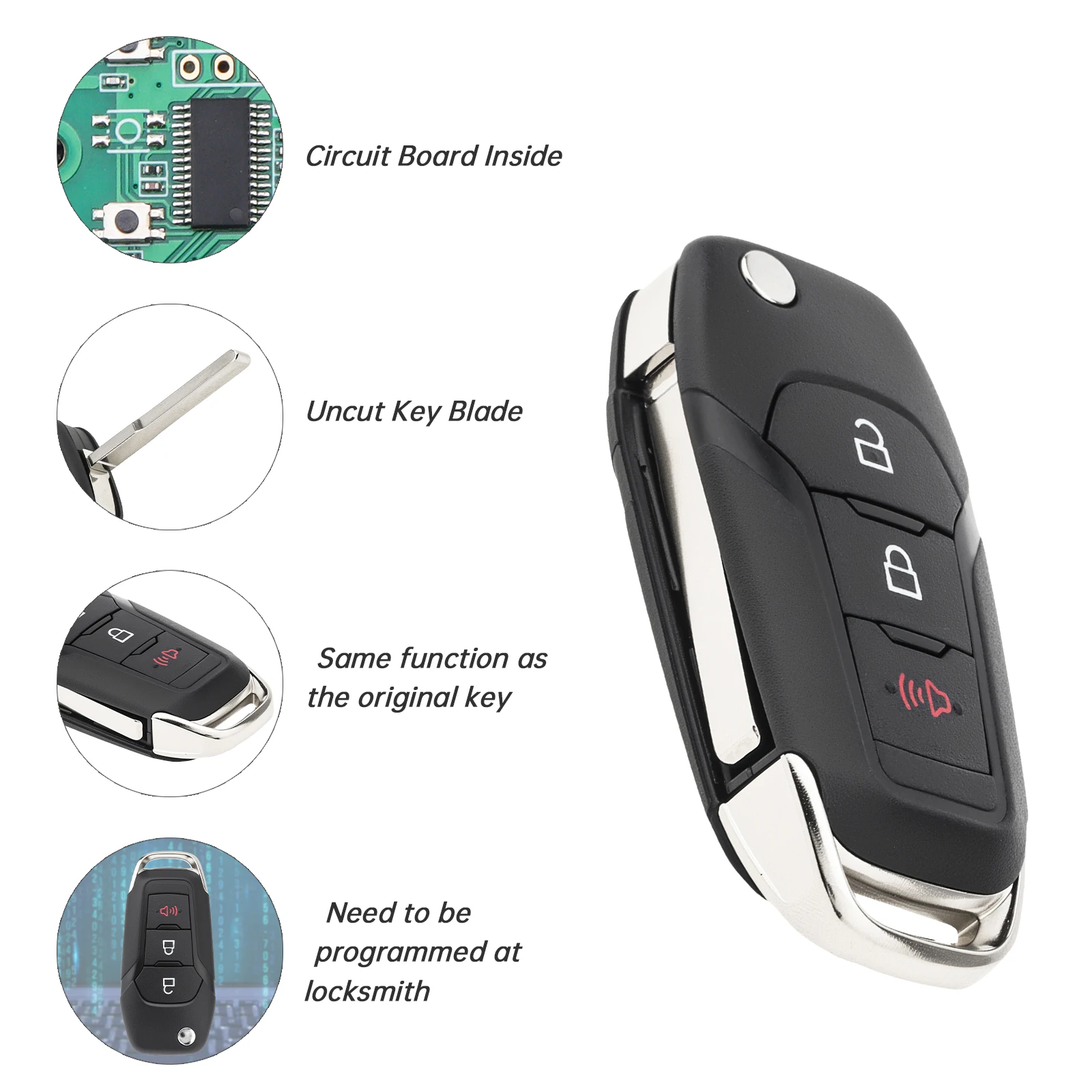 3 أزرار سيارة مفتاح بعيد فوب قذيفة صالح لفورد F150 F250 F350 F450 N5F-A08TAA ID49 رقاقة 315Mhz مفتاح ذكي قذيفة غطاء