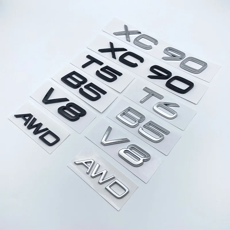 

ABS Chrome Numbers Emblem Logo Sticker B5 B6 T5 T6 V8 AWD Car Trunk Letters Emblem for XC90 Black Silver Car Stickers