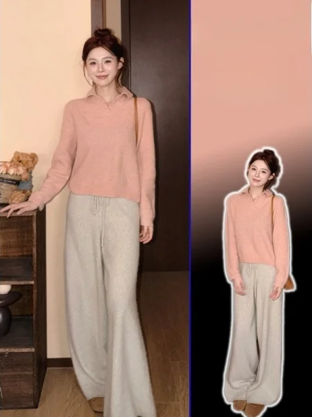 

Loose Fit Casual Long Sve Knitted Sweater Korean Sle Spring New Arrival Advanced Feeling Youthful Hoodl Color