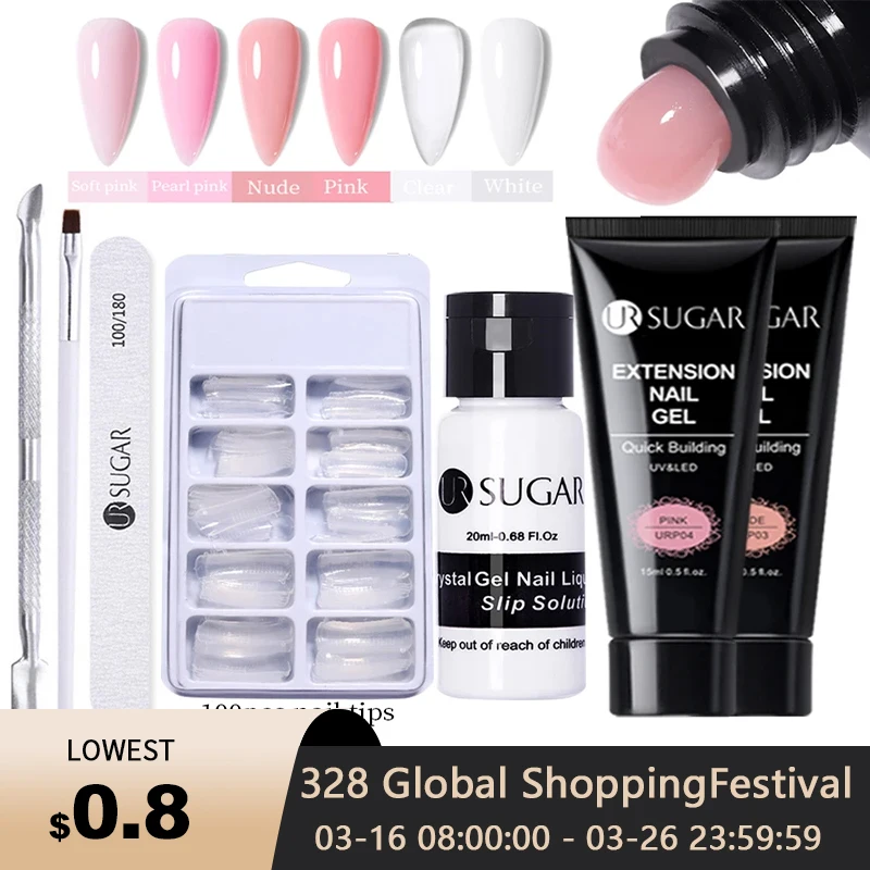 UR SUGAR 15ml Extension Gel Nail Polish Bright Nude White Clear Semi Permanent UV Hard Gel Nails Finger Prolong Gel Varnish Set