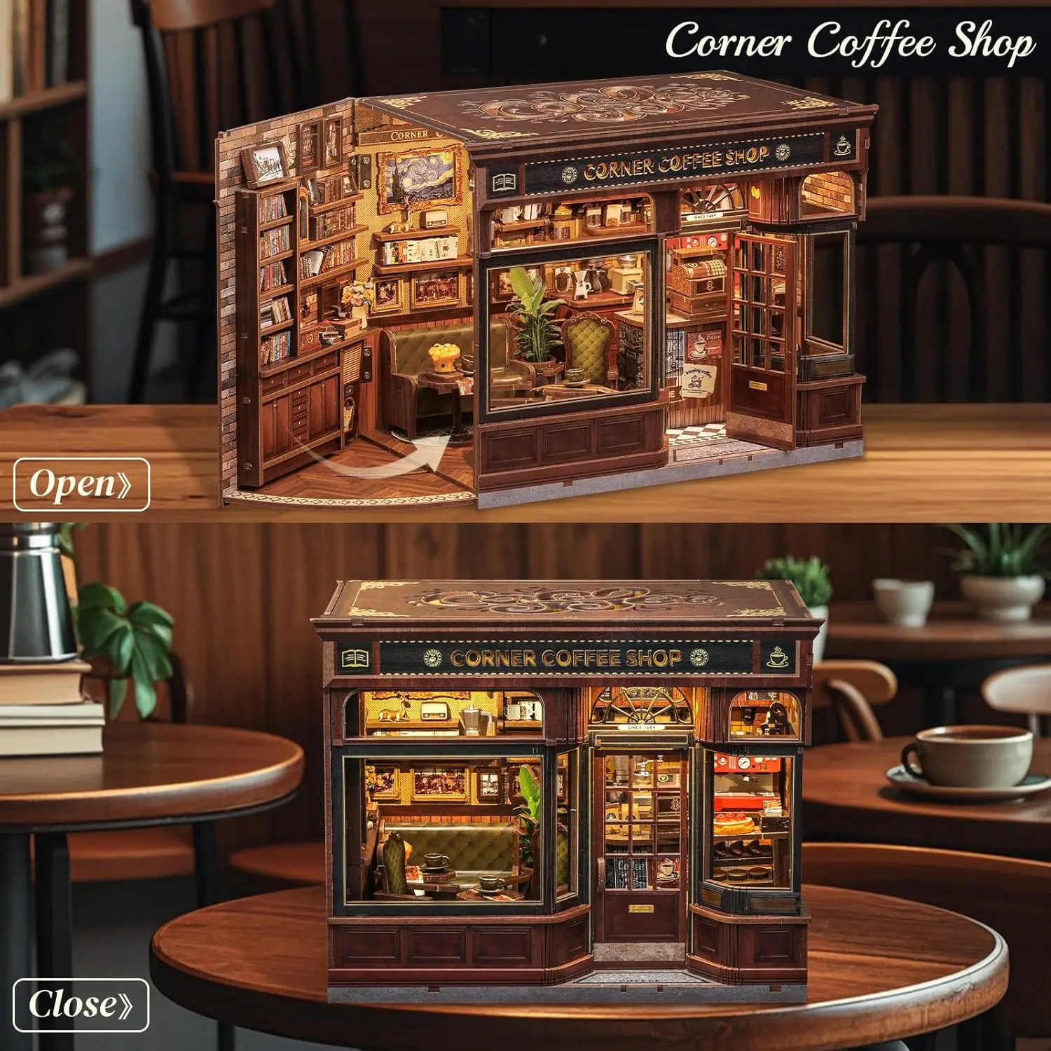 Book Nook Kit, DIY Miniature House Coffee Shop Dollhouse | Booknook Tiny House Bookshelf Decor, 3D Wooden Puzzle for Adults, DIY