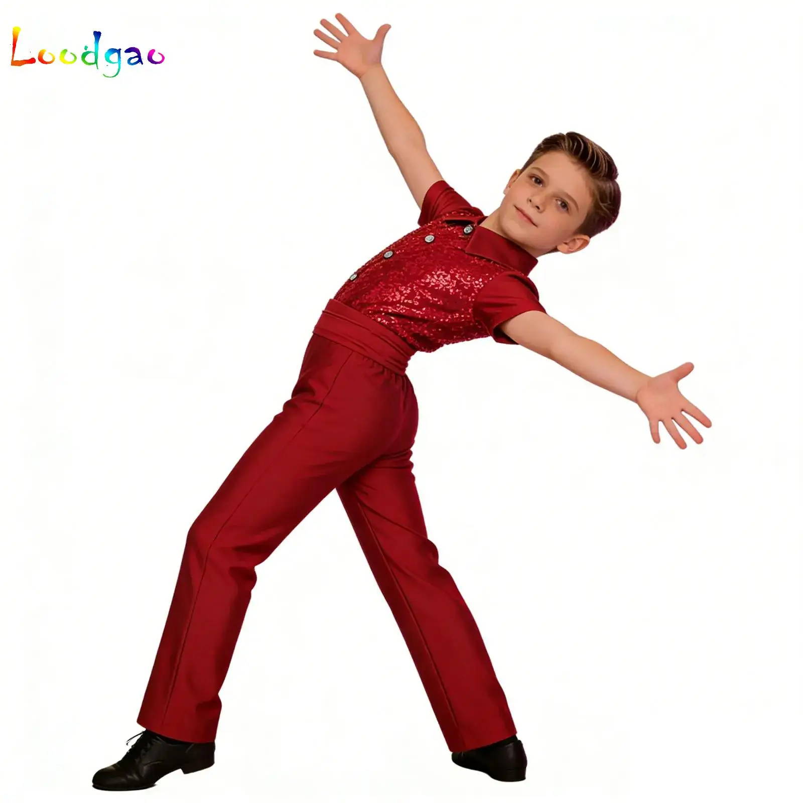 

Kid Boys Ballet Latin Jazz Dance Jumpsuit Short Sleeve Sparkle Sequins Bodysuit 60s 70s Disco Ballroom Stage Performance Costume