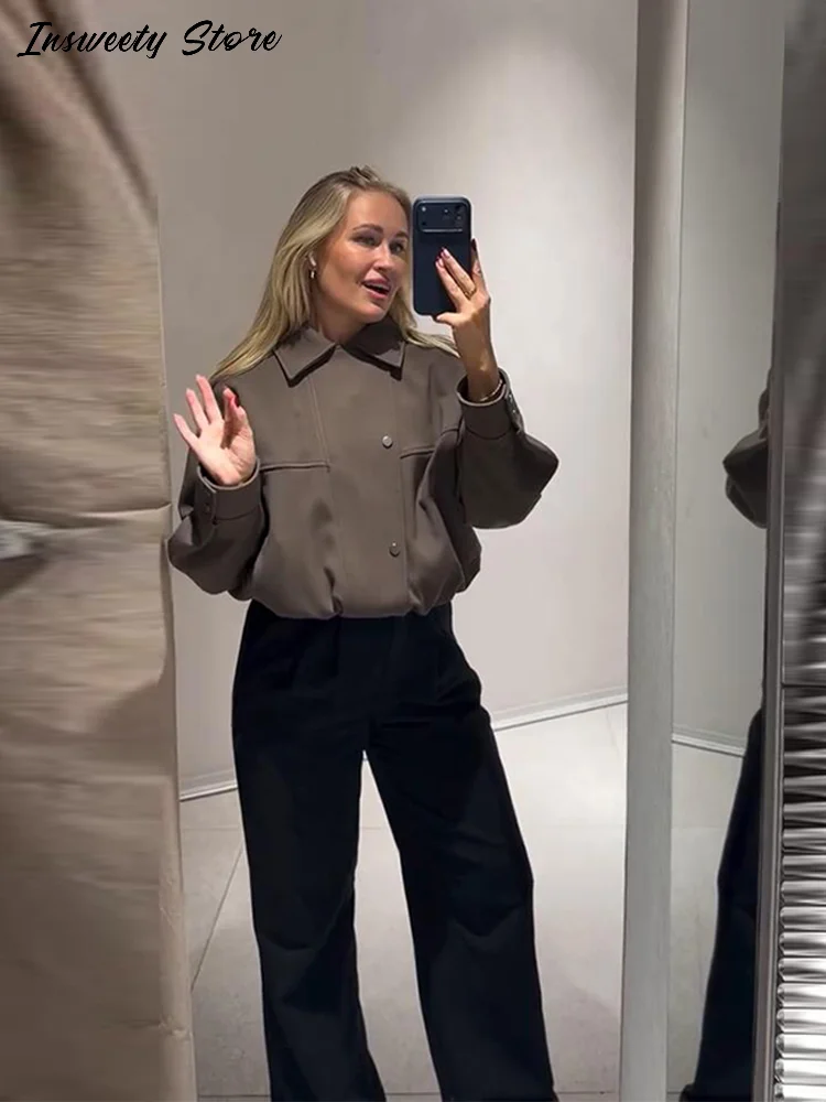 Mode Bomberjack Dames Effen Reverskraag Enkele rij zakken Pilotenjas 2026 Lente Dame Nieuwe Casual Streetwear ﻿