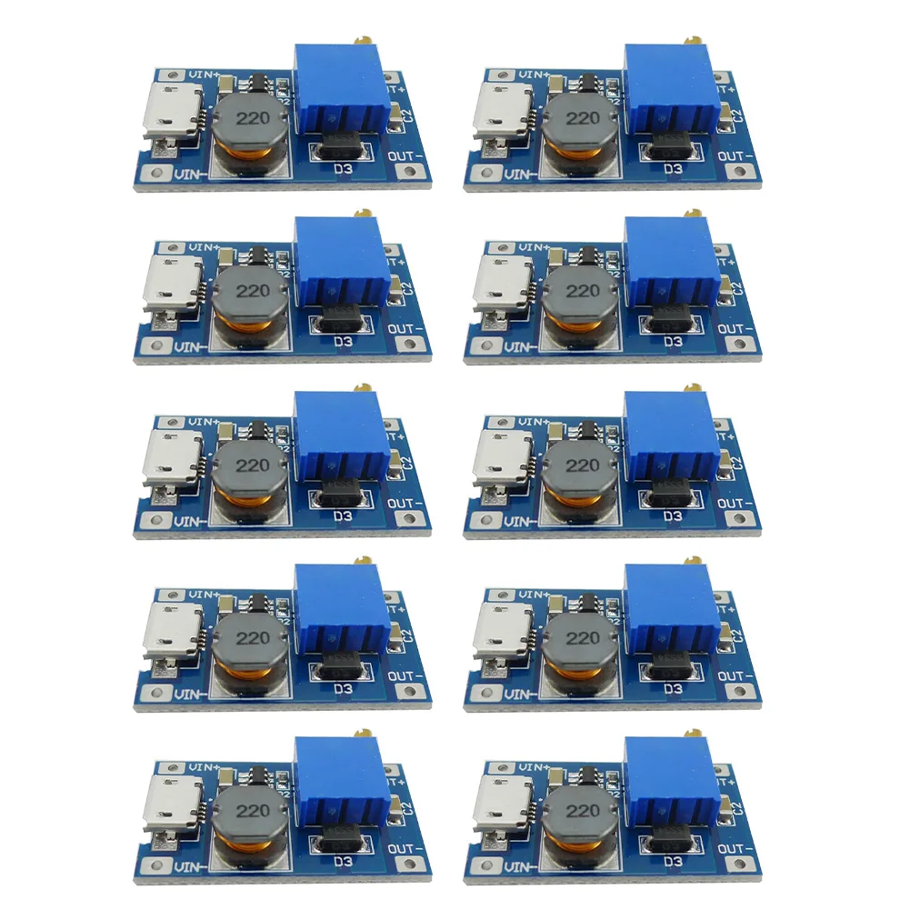 10pcs Compact DC-DC Step Up Converter Module with Precision Multi Turn Potentiometer for Output Voltage Tuning