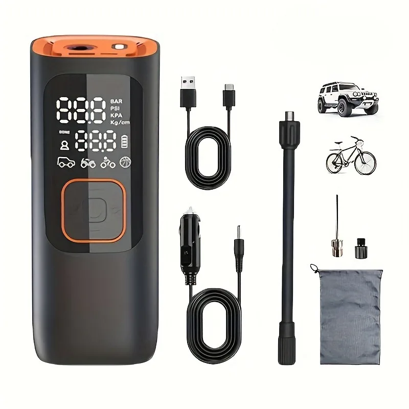 1pc AUTO 150 PSI Tire Inflator Portable Electric Air Pump Mini Inflator Type-C 5 Modes Preset Tire Pressure For Car Ball Bicycle