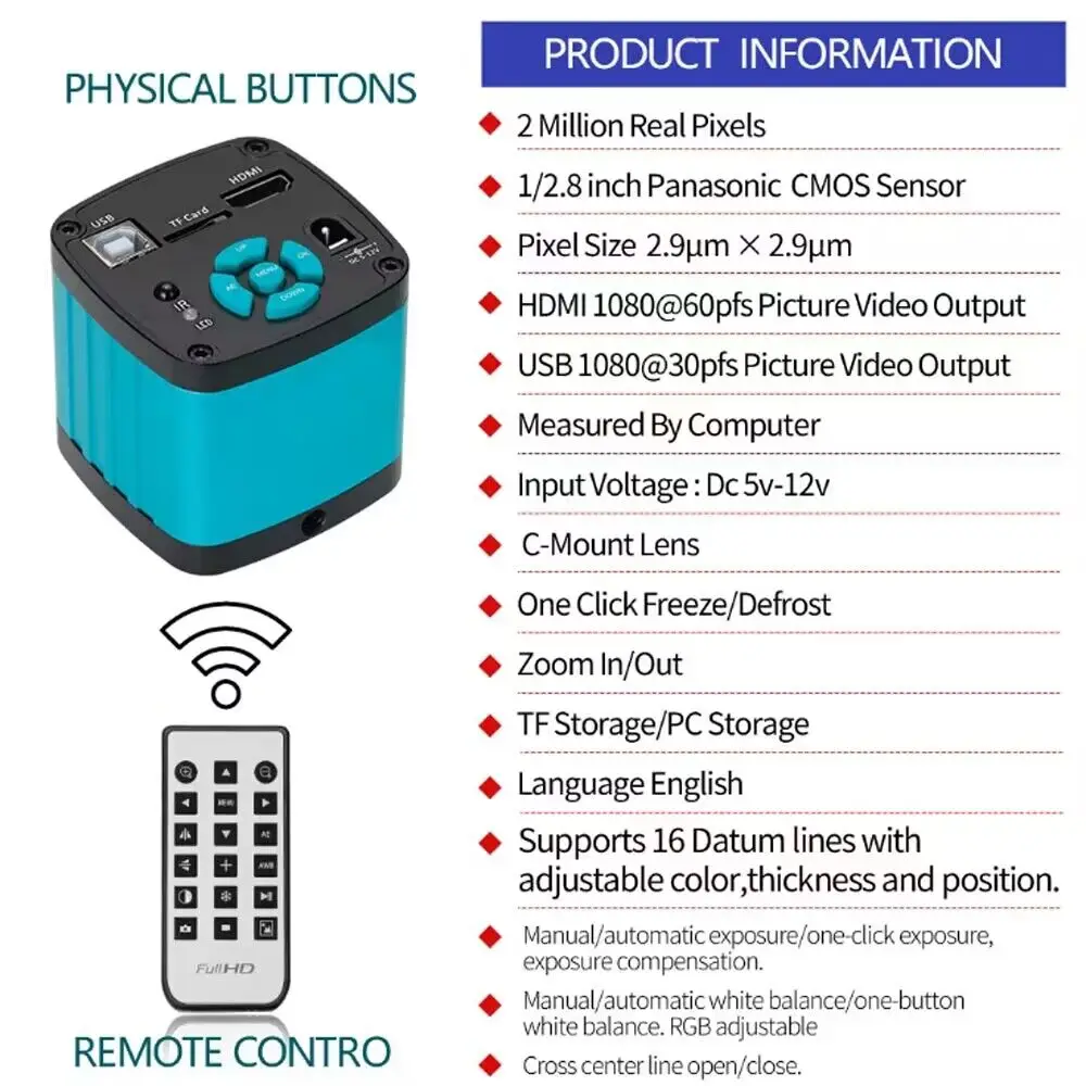 Professional Digital Video Microscope Camera Continus Zoom 180X C-Mount Soldering Phone Repair Tools 38MP 48MP 4K USB HDMI 13MP