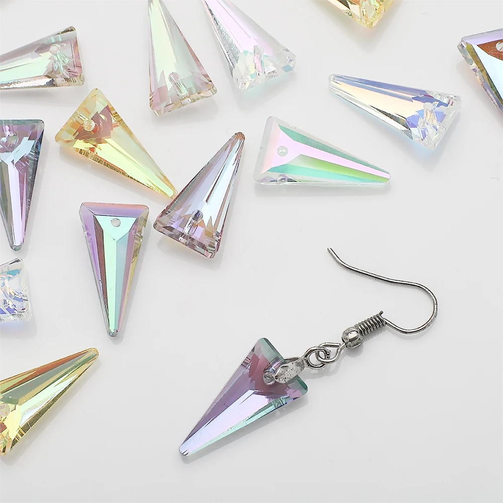 10 Pcs 10X20MM Autria Crystal Glass Triangle Geometric Pendants Beads For Jewelry Making Charms Earings Jewelry Rhinestone Gem