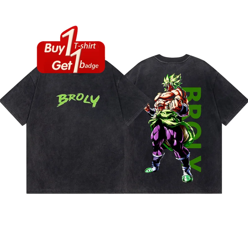 

Summer 2025 Dragon Ball Broly Graphic T-shirt Man Y2k Clothes Vintage Washed Oversized Short Sleeved Tee Casual Gym Clothing Top