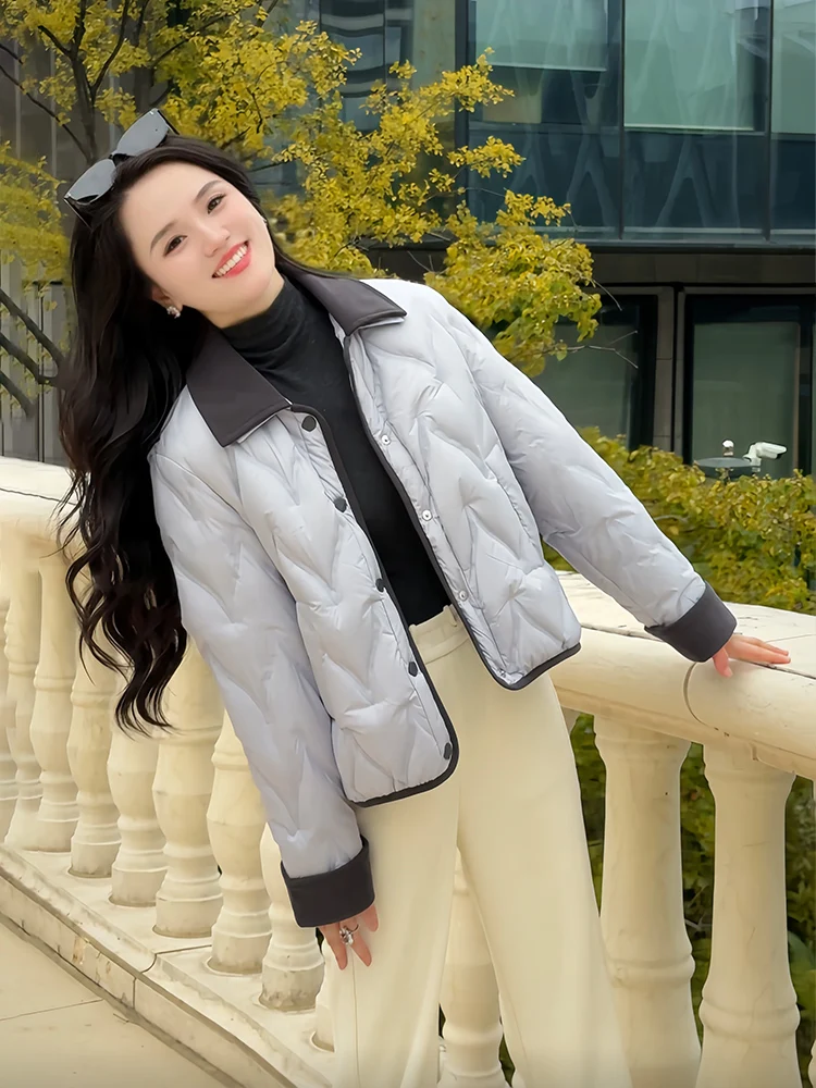 

Lightweight ort Puffer Jaet Women's Winter Coat Flip Collar Du down Quilted Vest Warm Casual Loose Fit Korean Sle