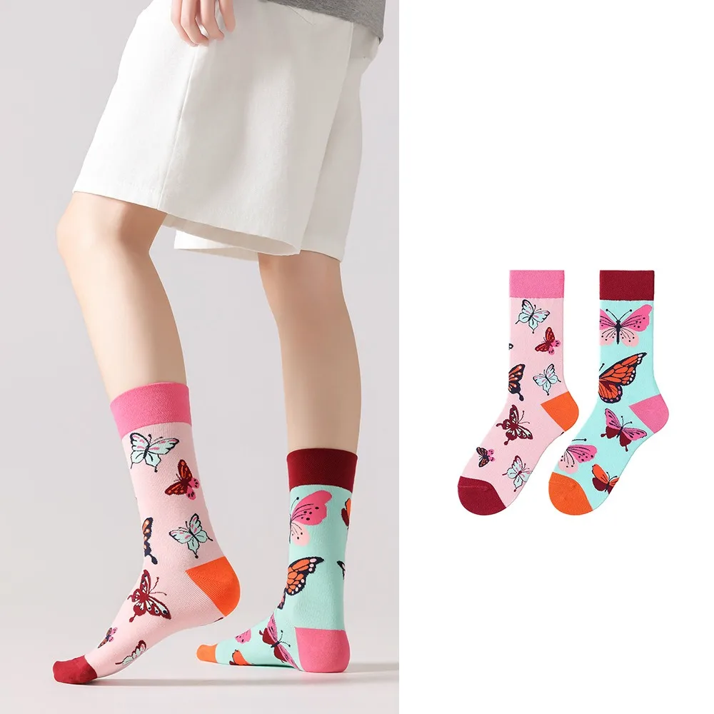 

1 pair Healing Capybara Cartoon Mid-Calf Socks, Cute Animal Print Trendy Socks, Fresh Color-Block Versatile Socks