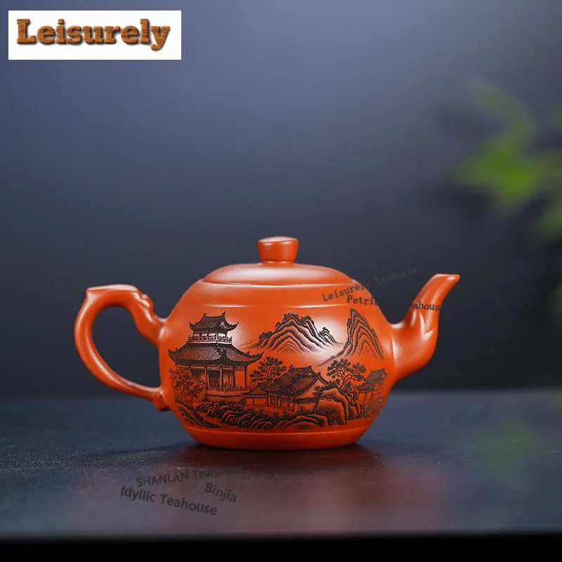 

Чайник из исинской фиолетовой глины 320 мл, ручной работы, с пейзажным узором, из необработанной глины Чжу, чайный сервиз из зиши, аксессуары для чаепития, подарки