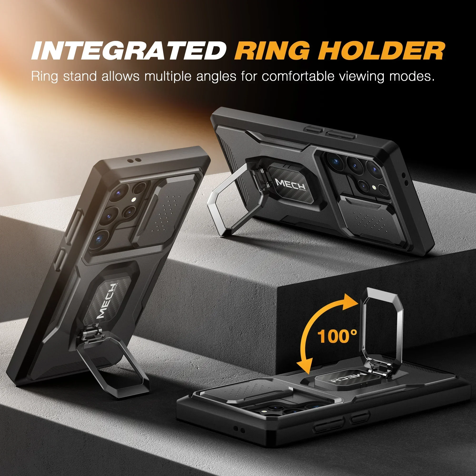 For Samsung Galaxy S24 Ultra Case Full-Body Shockproof with Ring Holder Built-in Front Frame Screen Protector Slide Camera cover