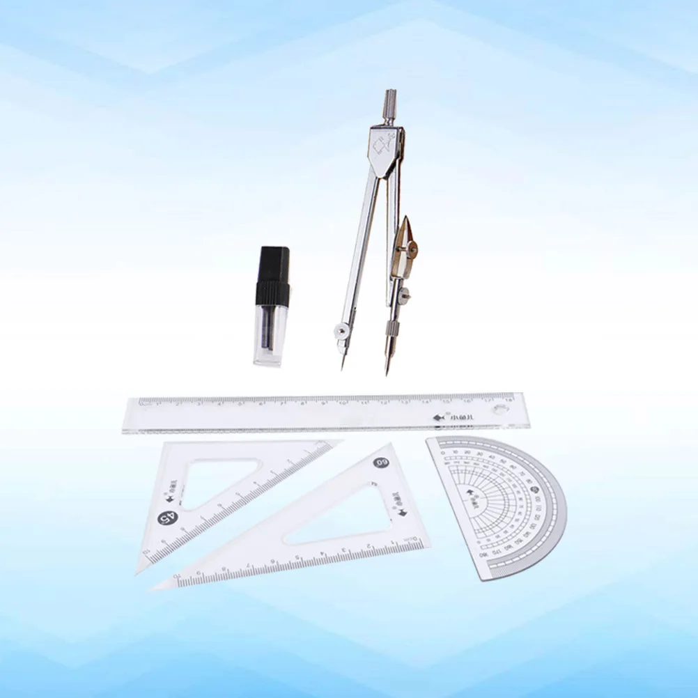 6pcs Compasses Set Student Stationery Precision Drawing Tools Metal Plastic Ruler Lead Circle Geometry School Supplies