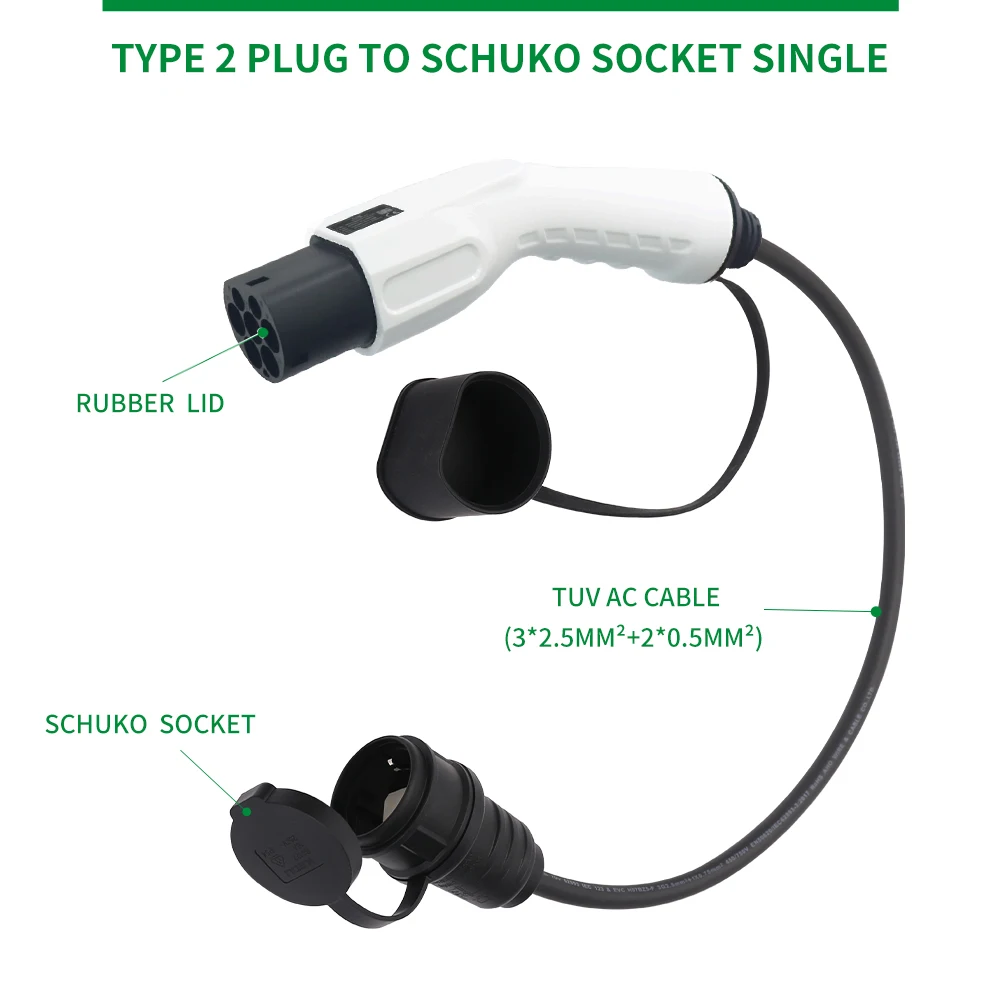 Type2 إلى Schuko محول القابس 16A 3.5kw EC62196-2 ذكر التوصيل إلى مقبس الاتحاد الأوروبي للدراجات البخارية الكهربائية الدراجات الإلكترونية