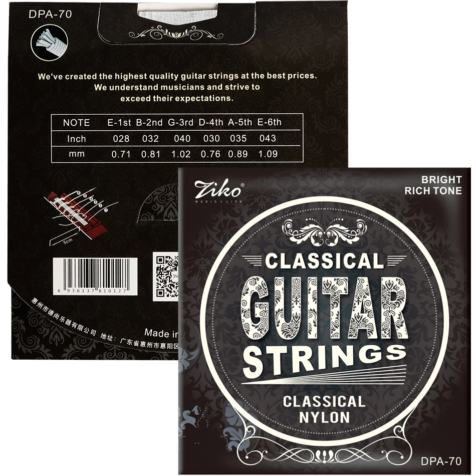 ZIKO DPA-70 Classical Guitar Strings Nylon Core Silver Plated Copper Wound High Tension