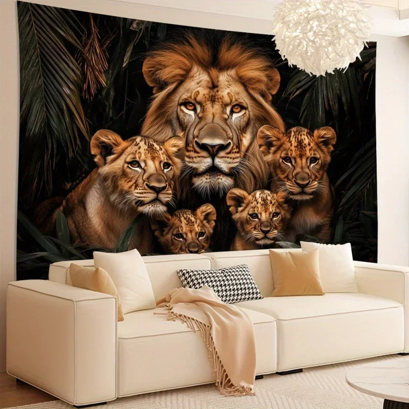 Jungle Lion Group Tapestry African Lion Family Background Cloth Living Room Wild Nature Enthusiast Room Decoration