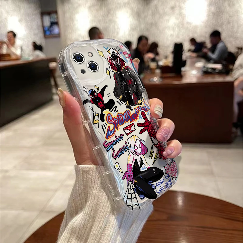 Graffiti Fashion Marvel Spiderman 3D Wave Case For iPhone 15 14 13 12 11 Pro Max Mini X XR XSMAX 8 7 6S Plus Soft Silicone Cover