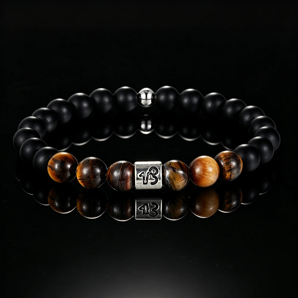Handgefertigtes 12-Sternzeichen-Armband, elastisch, mit natürlichen Tigeraugensteinperlen, Sternzeichen-Anhänger, Unisex-Geburtstagsgeschenk für Männer und Frauen – Detail 7