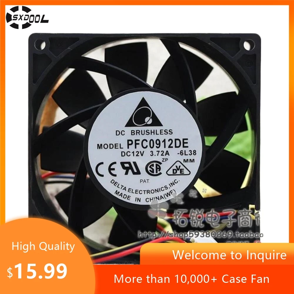 92mm High Speed Fan For Delta PFC0912DE 9CM 12V 3.72A Ultra-Violent High-Speed Server Cooling Fan, 90mm X90mm X 38mm