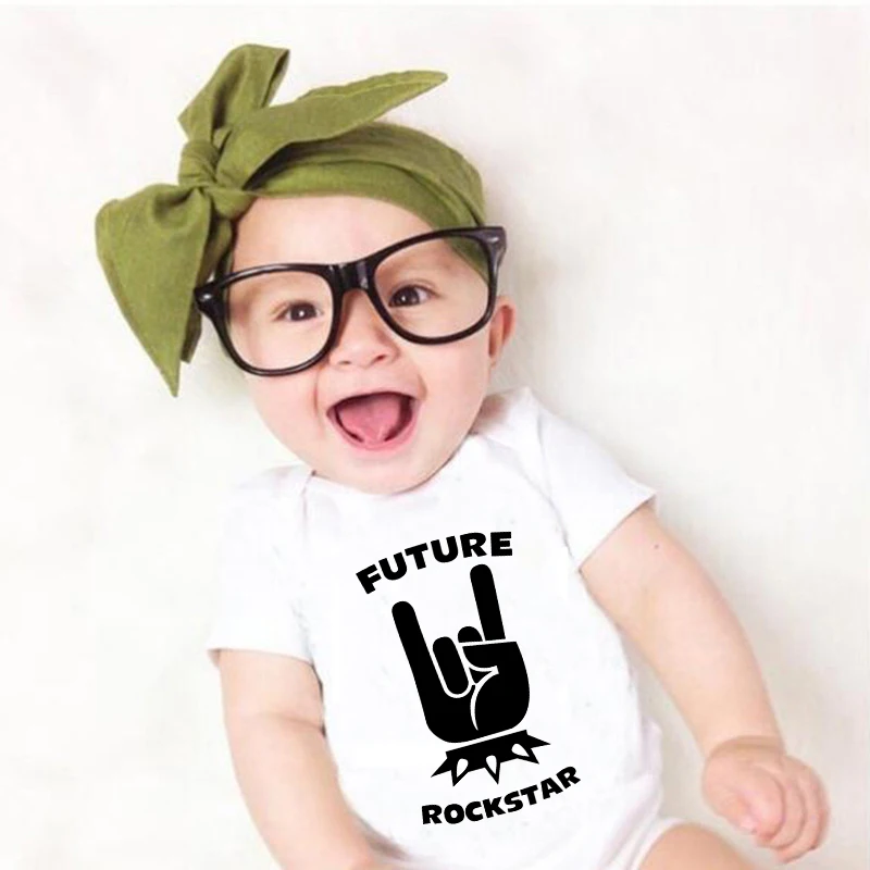 Future Rockstar Printed Baby Rompers Funny Short Sleeve Boys Girls Rock Bodysuits Music Party Baby Shower Gift Onesies