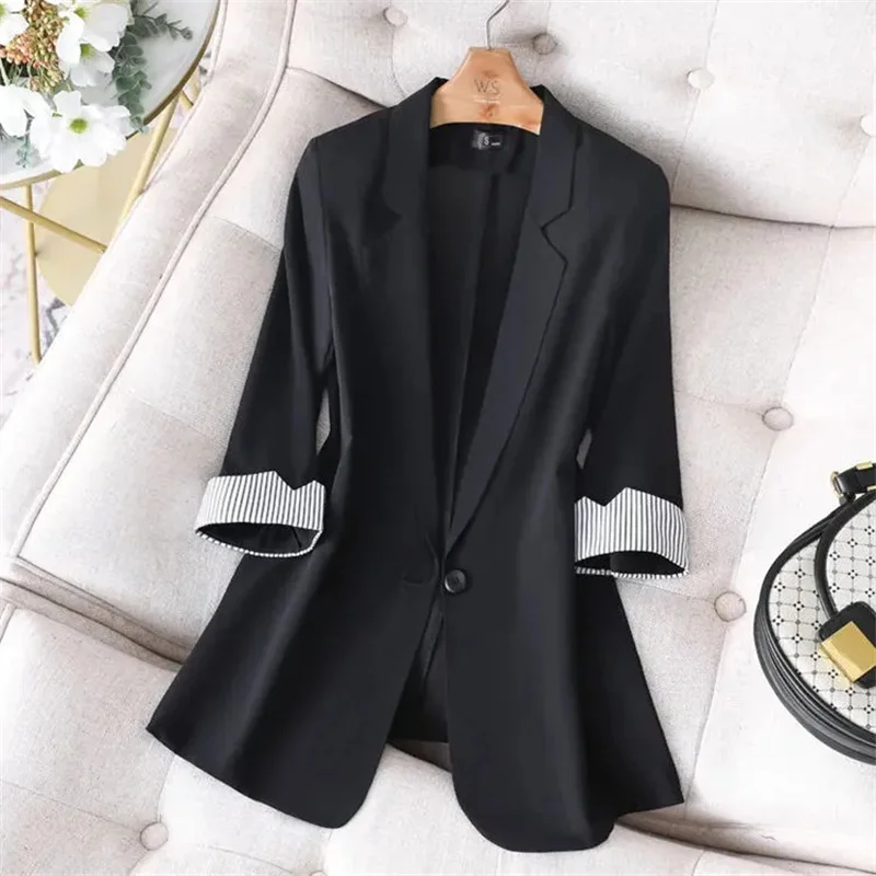 Casual Small Blazer Female 2024 New Summer Fashion Thin Three Quarter Sleeve Slim and Slim Blazer For Women M187