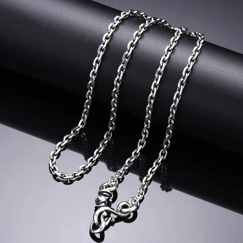 BOCAI  New S925 Sterling Silver 3MM Vintage Trendy Personalized Collarbone Chain Short Necklace for Men And Women