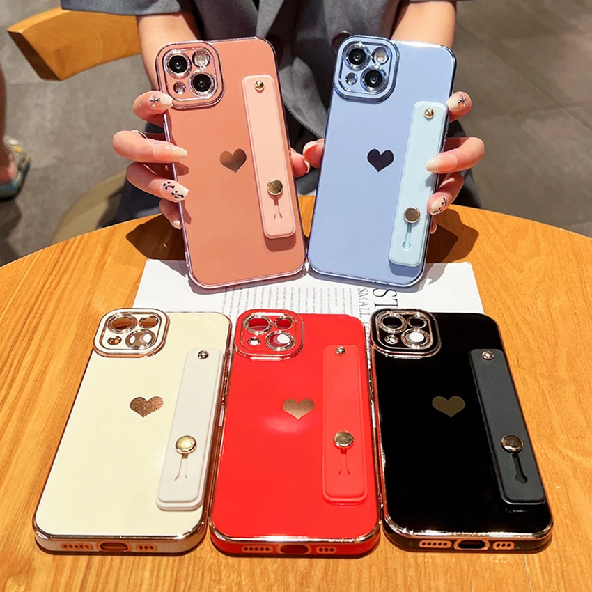 Custodia per telefono galvanica con supporto per cinturino per Iphone 16 15 14 13 12 11 Pro Max Plus 16Pro Xs Custodia morbida per telefono in tinta unita