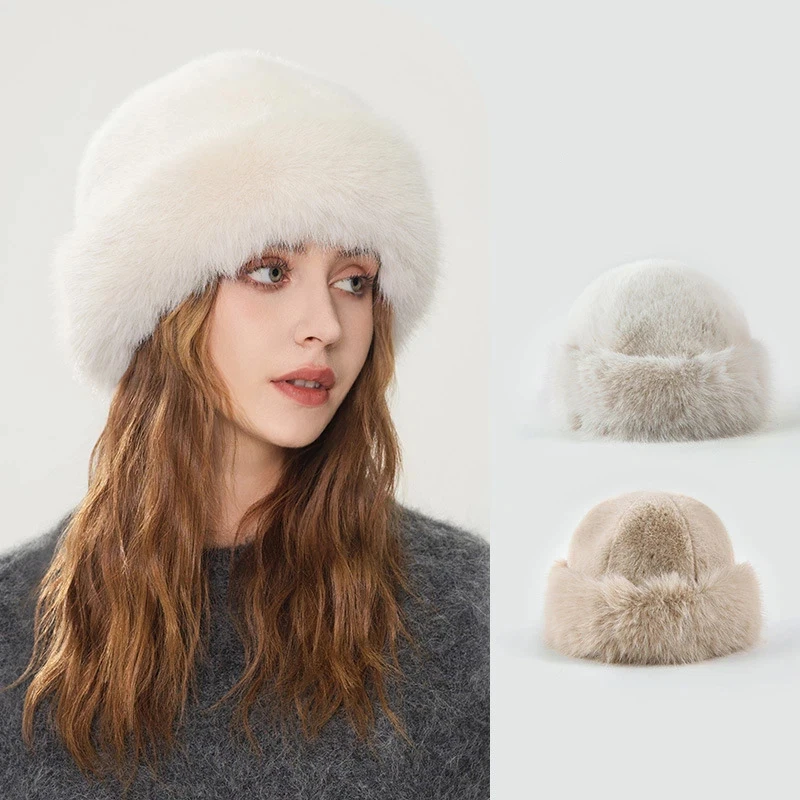 

Женская панама из искусственного кроличьего меха | Мягкая и гладкая нечеткая зимняя шапка, элегантная теплая меховая шапка-клош для холодной погоды