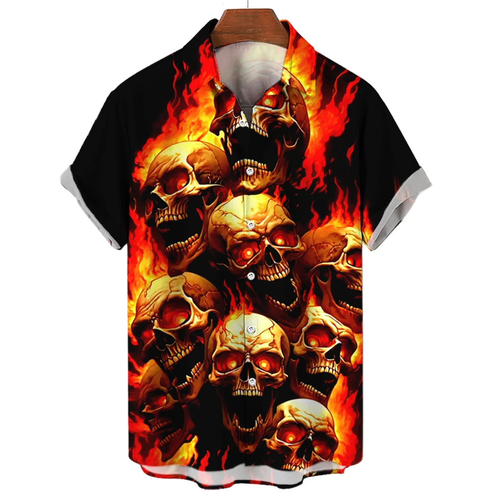 New Vintage Skull Men\'s Shirts Lapel Streetwear Shirt For Men Street Hip Hop Short Sleeve Top Party Summer Men Hawaiian Shirts