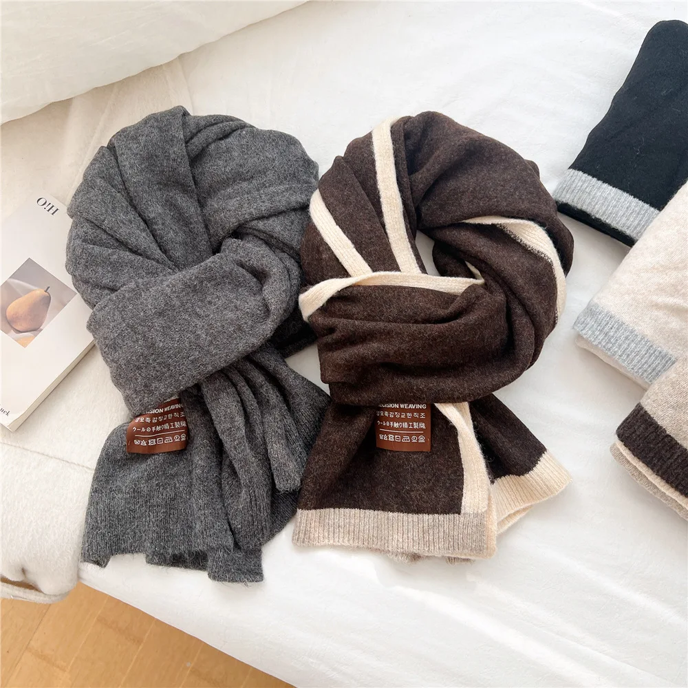 

Solid Color Knitted Wide Scarf for Women, Winter Fashionable All-Match Warm Decorative Neck Warmer