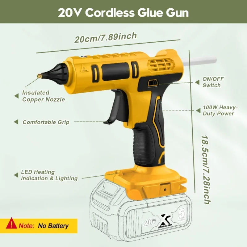 Imagem -02 - Pistola de Cola Quente Portátil Elétrica sem Fio Reparar Ferramenta Faça Você Mesmo Soldagem a Quente Bocal Anti-escaldante com 10 Varas para Dewalt