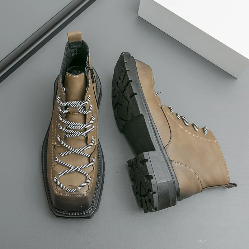 

Мужские осенние и зимние ботинки. Роскошные дизайнерские туфли в индивидуальном стиле. Вечерние модные уличные туфли больших размеров на толстой подошве. Новинка.